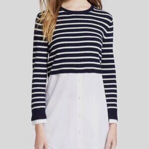 Theory Rymalia Sweater Shirt Tunic Top Striped Medium Blue White